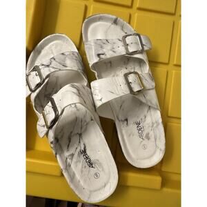 Ardene Women's Slides Marble White Gray Size 9 Buckles